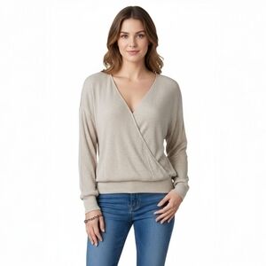 L’Agence Amber Wrap Top – Soft Ribbed Knit Minimalist Oatmeal – Size S